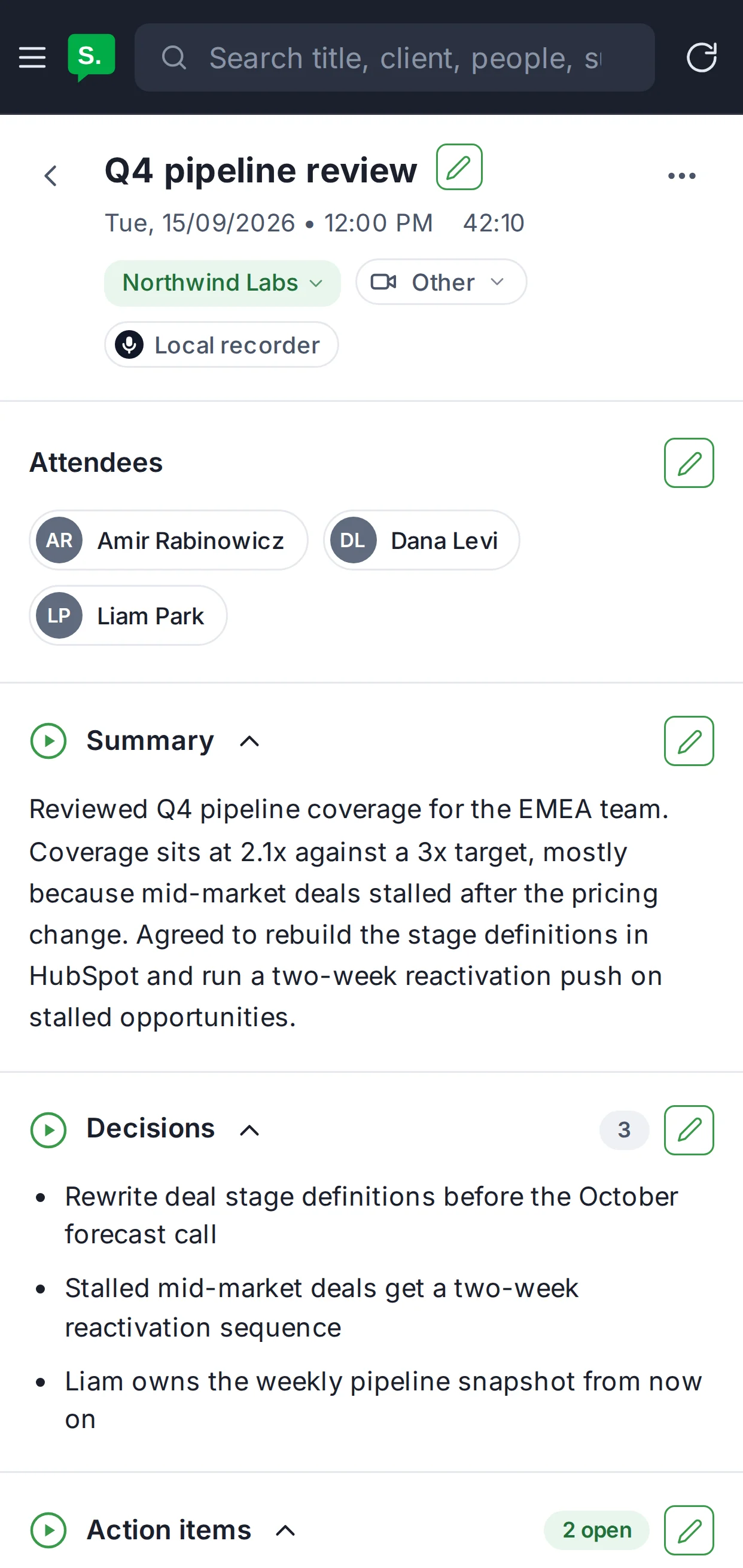 The Q4 pipeline review meeting on a phone
